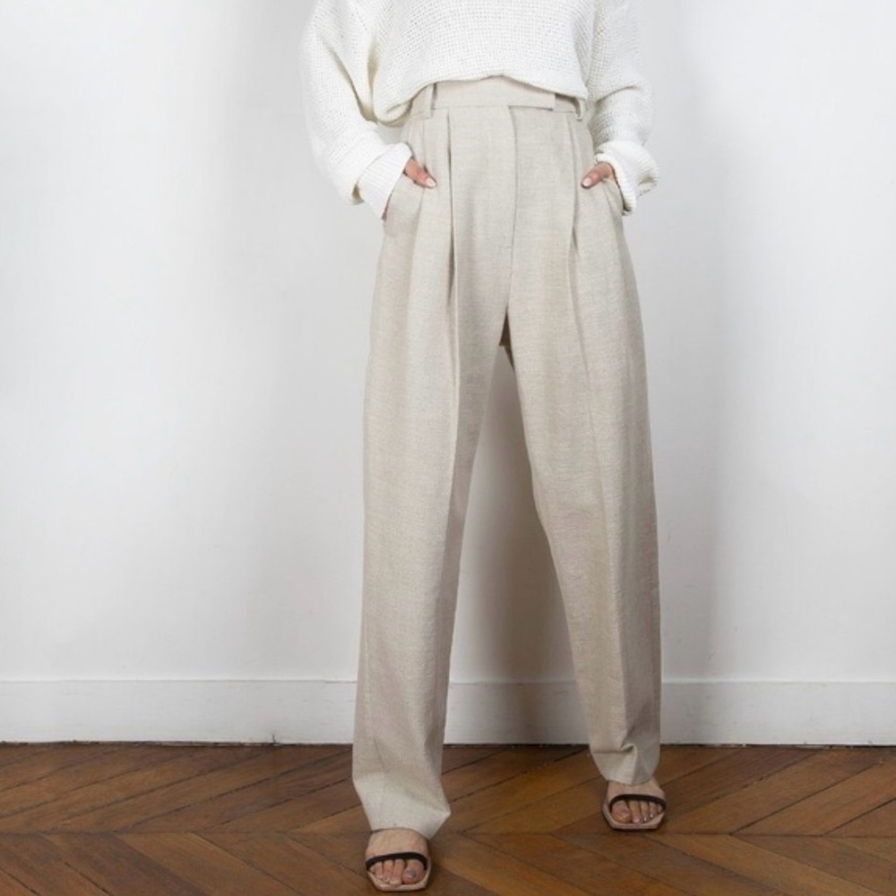 The Frankie Shop – Pace Pleated Linen Blend Pants – Sand